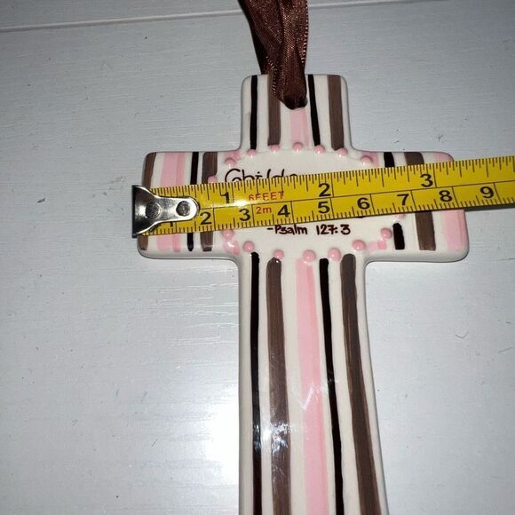 Sue Berk Designs Ceramic Glazed Cross Children are a gift from God Pink Brown - Picture 4 of 6